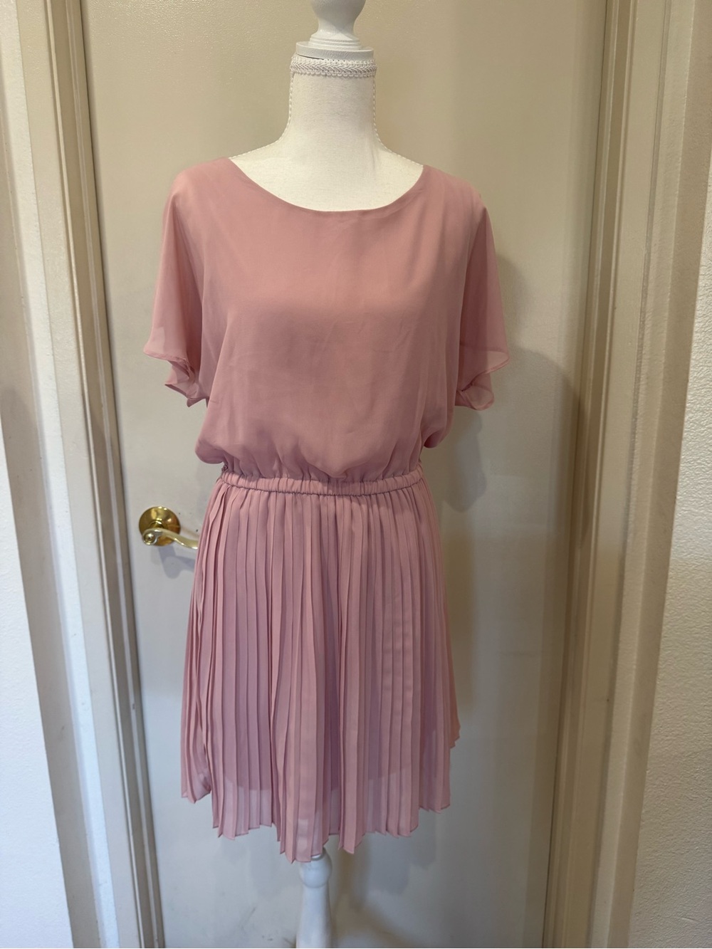 Wishes Wishes Wishes Dusty Pink 100% Polyester Pleated Mini Dress